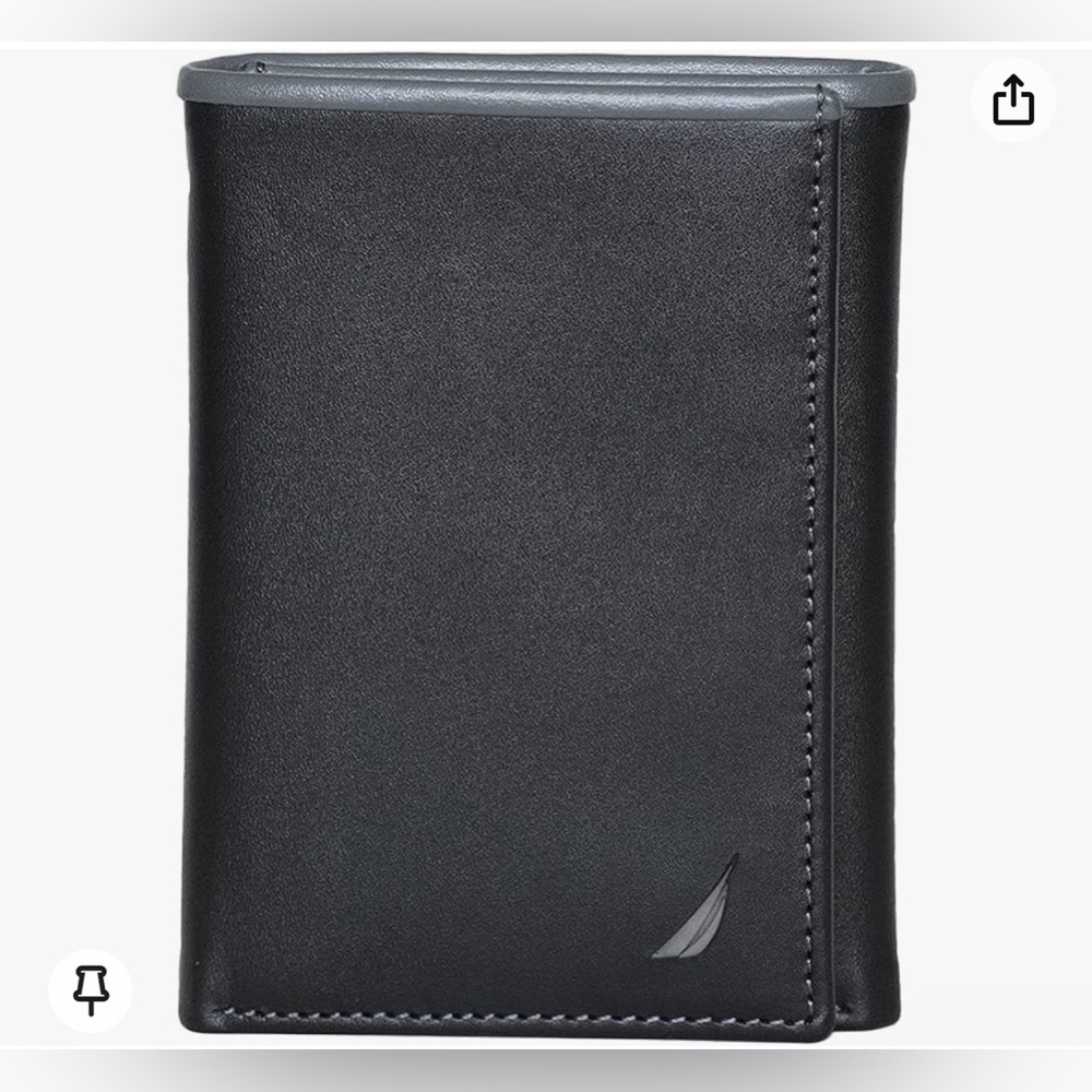 NIB Nautica Trifold Pop color leather wallet Black/Grey